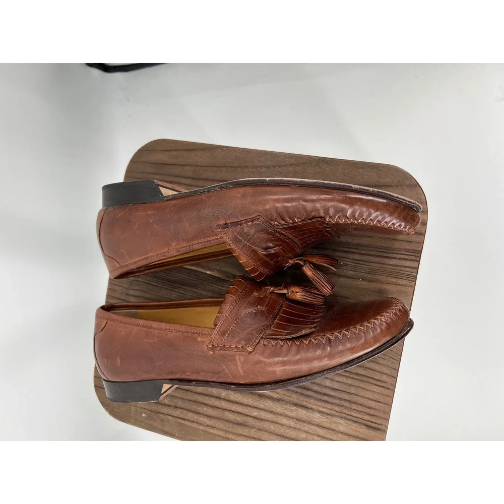 Johnston & Murphy Mens Brown‎ Leather Kiltie Tassel Loafers Size 9.5 M
